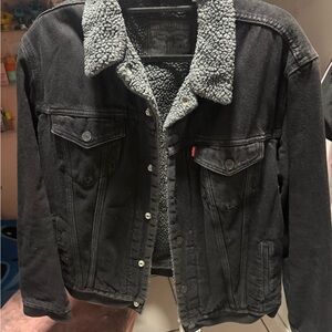 Levi's Black Jacket with Gray Sherpa Collar